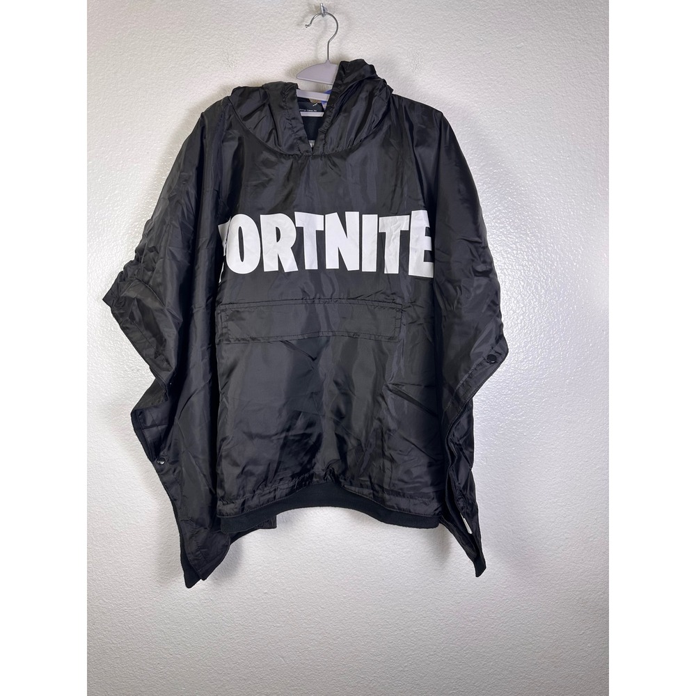 Fortnite Kids Rain Poncho Black Hooded Pullover One Size Gaming Gear
